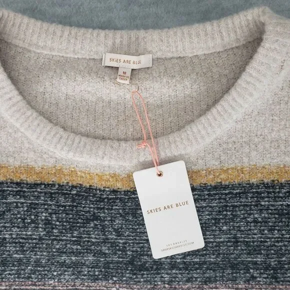 New! Skies Are Blue Marbled Colorblock Sweater Womens Medium Oatmeal Pink NWT - Picture 3 of 6